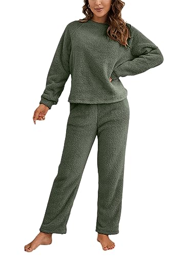 tinbarry Hausanzug Damen Lang Fleece Pyjama Kuschelig Trainingsanzug Zweiteiliger Langarm Schlafanzug Gefüttert Und Warm Jogginganzug 2 Teilig Winter Nachtwäsche von tinbarry