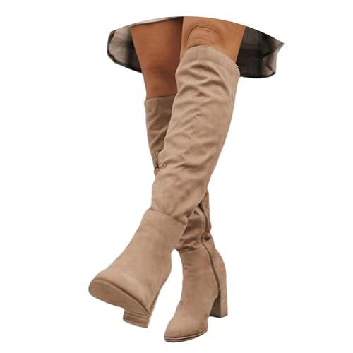 tinbarry Hohe Stiefel mit Blockabsatz Damen Overknees Stiefel Langschaft Boots Klassische Stiefel Zipper Cowboystiefel Winterstiefel High Heels Stiefel Elegante Winterschuhe von tinbarry