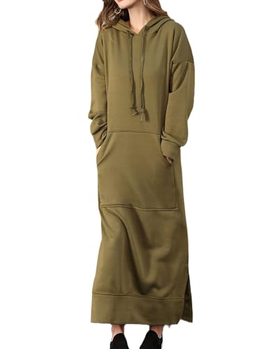 tinbarry Hoodie Kleid Damen Kapuzenpullover Herbst Winter Sweatshirtkleid Pullover Casual Sweatkleid Lange Sweatshirts Kleider mit Taschen Maxi Kleid Hoodie Kleid von tinbarry