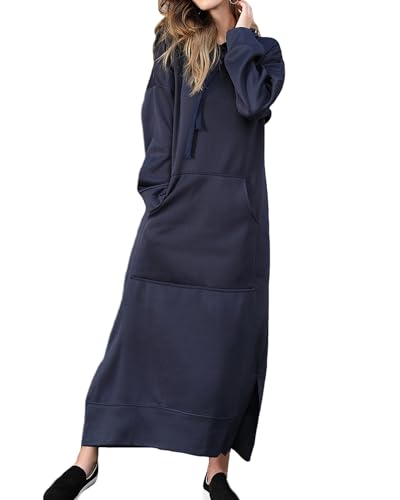 tinbarry Hoodie Kleid Damen Kapuzenpullover Herbst Winter Sweatshirtkleid Pullover Casual Sweatkleid Lange Sweatshirts Kleider mit Taschen Maxi Kleid Hoodie Kleid von tinbarry
