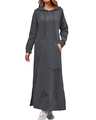 tinbarry Hoodie Kleid Damen Kapuzenpullover Herbst Winter Sweatshirtkleid Pullover Casual Sweatkleid Lange Sweatshirts Kleider mit Taschen Maxi Kleid Hoodie Kleid von tinbarry