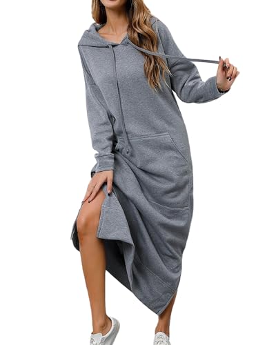 tinbarry Hoodie Kleid Damen Kapuzenpullover Herbst Winter Sweatshirtkleid Pullover Casual Sweatkleid Lange Sweatshirts Kleider mit Taschen Maxi Kleid Hoodie Kleid von tinbarry