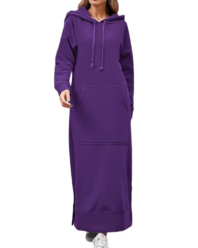 tinbarry Hoodie Kleid Damen Kapuzenpullover Herbst Winter Sweatshirtkleid Pullover Casual Sweatkleid Lange Sweatshirts Kleider mit Taschen Maxi Kleid Hoodie Kleid von tinbarry
