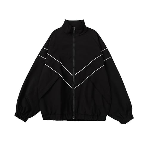 tinbarry Jacke Herren Hip Hop Mantel Y2K Sweatjacke mit Reißverschluss Sport Übergangsjacke Streetwear Baseball Jacke Patchwork Fashion Casual Winter Herbst von tinbarry
