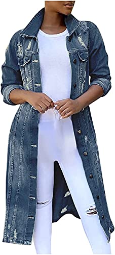 tinbarry Jeansjacke Damen Lang Boyfriend Vintage Oversized Übergangsjacke Denim Jacke Lang Jeansmantel Kurze Destroyed Mantel Cut Out Jeansjacken von tinbarry