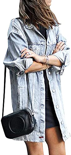 tinbarry Jeansjacke Damen Lang Boyfriend Vintage Oversized Übergangsjacke Denim Jacke Lang Jeansmantel Kurze Destroyed Mantel Cut Out Jeansjacken von tinbarry