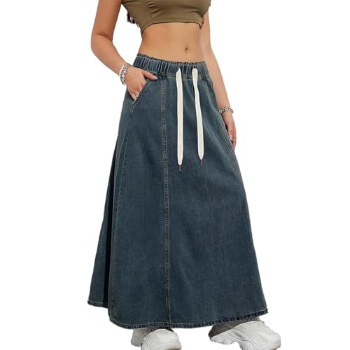tinbarry Jeansrock Damen Denim Maxirock A-Linie Rock Hohe Taille Bodycon Bleistiftrock Schlitz Langer Sommerrock Enger Lässig Hüftrock mit Tasche Stretch von tinbarry