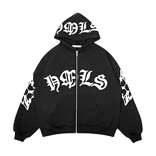 tinbarry Kapuzenpullover für Herren Y2K Jacke Zip Up Hoodies Goth Harajuku Sweatshirt Vintage Kapuzenjacke Sweatjacke mit Kapuze 90er E-Girl Top von tinbarry