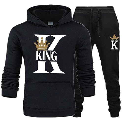 tinbarry King Queen Pullover mit Taschen 2 teilig Kapuzenpullover Kapuzenpulli + Jogginganzug Freizeitanzug Pärchen Hoodie Set Streatwear Trainingsanzüge für Damen von tinbarry