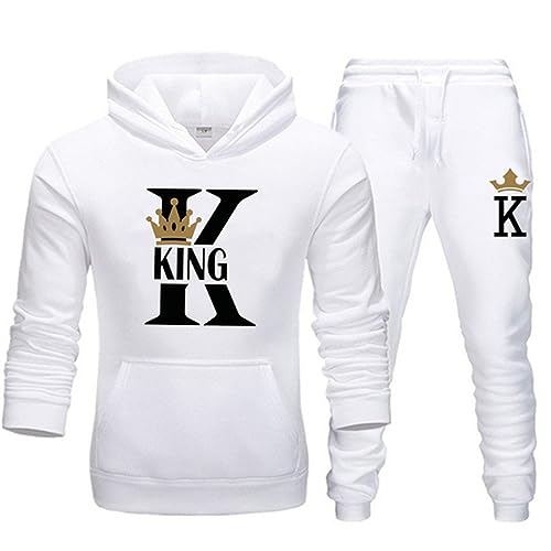 tinbarry King Queen Pullover mit Taschen 2 teilig Kapuzenpullover Kapuzenpulli + Jogginganzug Freizeitanzug Pärchen Hoodie Set Streatwear Trainingsanzüge für Damen von tinbarry