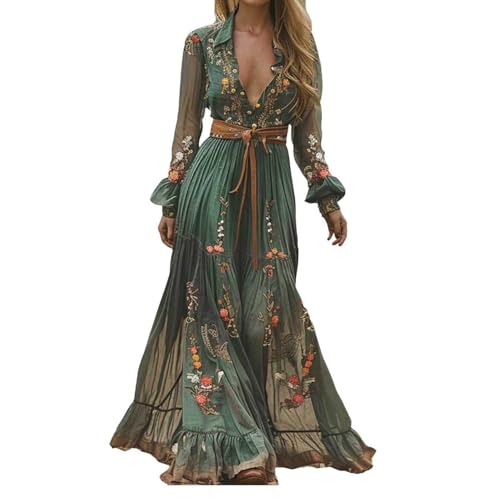 tinbarry Kleid Damen Elegant Lang Maxikleid V-Ausschnitt Langarm Blumenkleid Boho Freizeitkleid Sommerkleider tinbarry Kleid Damen Elegant Lang Maxikleid V-Ausschnitt Langarm Blumenkleid Boho Freizeitkleid Sommerkleider von tinbarry