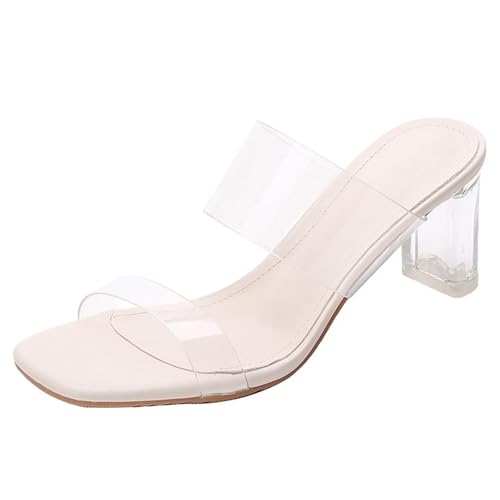 tinbarry Sandalen Damen Elegant Sommersandalen mit Blockabsatz Transparent Offene Sandaletten Bequem Pantoletten Hausschuhe Peep Toe Schuhe von tinbarry