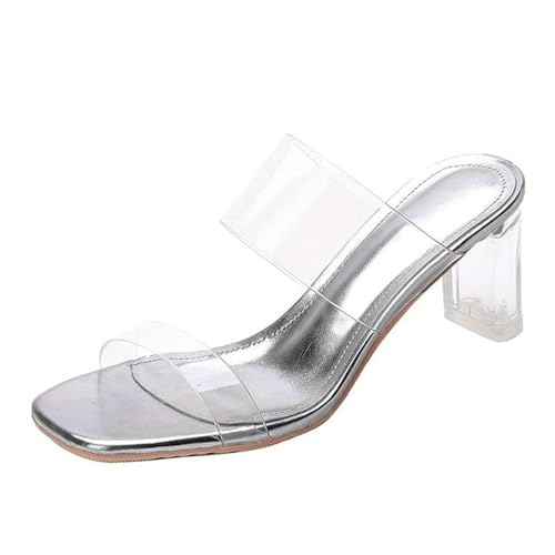 tinbarry Sandalen Damen Elegant Sommersandalen mit Blockabsatz Transparent Offene Sandaletten Bequem Pantoletten Hausschuhe Peep Toe Schuhe von tinbarry