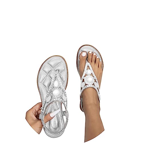 tinbarry Sandalen Damen Sommer Flip Flops Zehentrenner Sandaletten mit Strass Römische Schuhe Elegante Bohe Flache Sandalen von tinbarry