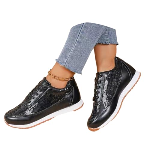 tinbarry Sneaker Damen Pailletten Schuhe Flache Low Strass Sneaker Glitzer Freizeitschuhe Walkingschuhe Turnschuhe Outdoor Sportschuhe Laufschuhe von tinbarry