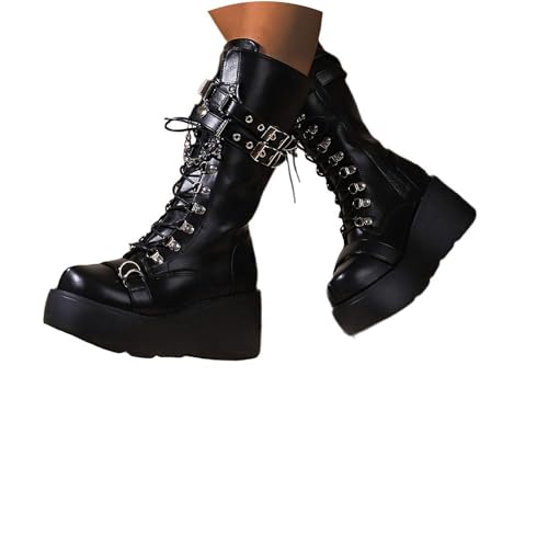 tinbarry Stiefel Damen Kniehohe Winterstiefel Gothic Punk Plateau Stiefel Keile PU Lederstiefel Vintage Keilstiefeletten Blockabsatz Kampfstiefel Zipper Wedges Boots tinbarry Stiefel Damen Kniehohe Winterstiefel Gothic Punk Plateau Stiefel Keile PU Lederstiefel Vintage Keilstiefeletten Blockabsatz Kampfstiefel Zipper Wedges Boots von tinbarry