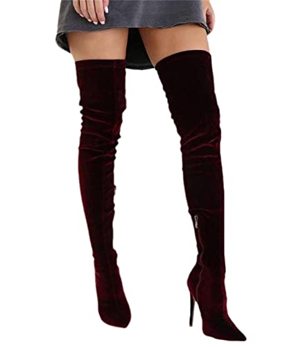 tinbarry Stiefel Damen Overknees Stiefel Winterstiefel mit Reißverschluss Oberschenkel Hohe Stiefel Pfennigabsatz Schuhe Winter Lange Stiefel Stiletto High Heels Lang Boots von tinbarry