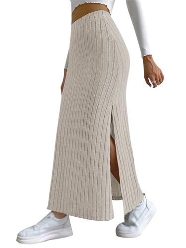 tinbarry Strickrock Damen Schlitz Maxirock Hohe Taille A-Linie Lange Röcke Elegant Rippstrick Freizeitrock Stretch Bodycon Rock Casual Stricken Gestrickt Basic Röcke von tinbarry