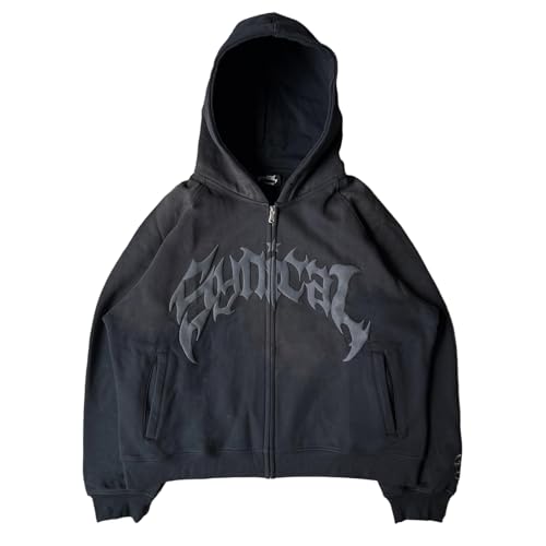 tinbarry Y2K Kapuzenpullover Damen Zip Up Hoodies Gothic Punk Drucken Jacke Mit Kapuze Sweatshirt Streetwear von tinbarry