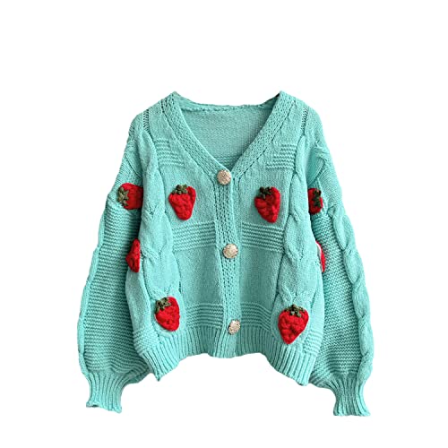 tinbarry Y2k Cardigan Strickjacken für Damen Blumenmuster V-Ausschnitt Langarm Vintage Strickpullover Outwear Mädchen Süßer Stil Pullover Oversized Strickpullover von tinbarry