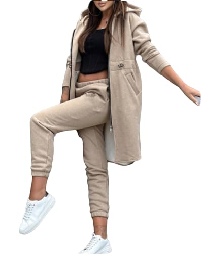 tinbarry Zweiteiler Damen Set Kapuzenjacke Sport Hosen Hausanzug 2 Stück Frauen Trainingsanzug Hosenanzug Elegant Freizeitanzug von tinbarry