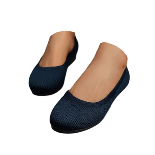 Ballerina Damen Sandalen Flache Schuhe Freizeitschuhe Stricken Sneaker Runde Zehe Schuhe Outdoor Shoes Walkingschuhe von tinetill
