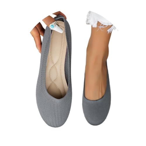 Ballerina Damen Sandalen Flache Schuhe Freizeitschuhe Stricken Sneaker Runde Zehe Schuhe Outdoor Shoes Walkingschuhe von tinetill
