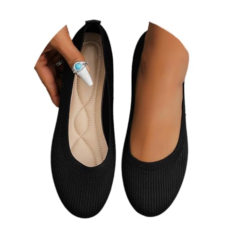 Ballerina Damen Sandalen Flache Schuhe Freizeitschuhe Stricken Sneaker Runde Zehe Schuhe Outdoor Shoes Walkingschuhe von tinetill
