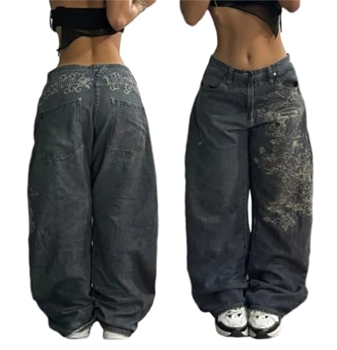 Cargohose Damen Jeans Hose Baggy Hose Y2K Aesthetic Streetwear Denim Hosen mit Taschen Freizeithose 90er E-Girl Gerade Hosen von tinetill