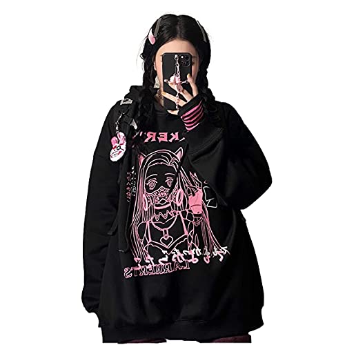 Damen Anime Kapuzenpullover Japanischer Harajuku Kapuzenpullover Mädchen Herbst Winter Hoodie Hip Hop Streetwear Punk Süß Sweatshirts Oversized Pulli von tinetill