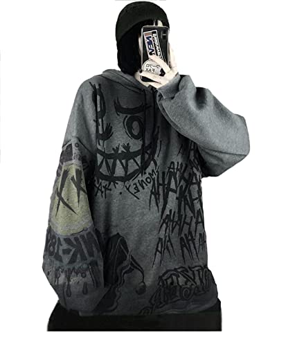 Damen Anime Kapuzenpullover Langarm Japan Goth Hoodie E-Girl Streetwear Teenager Mädchen Y2K Gothic Sweatshirt Pullover Aesthetic Tops von tinetill