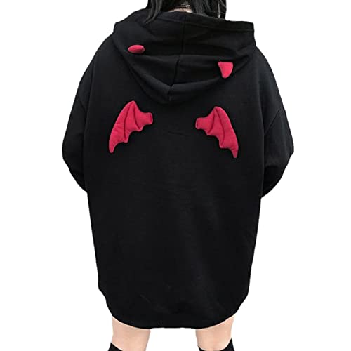 Damen Anime Kapuzenpullover Langarm Japan Goth Hoodie E-Girl Streetwear Teenager Mädchen Y2K Gothic Sweatshirt Pullover Aesthetic Tops von tinetill