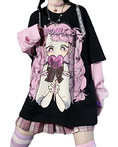 Damen Anime Kapuzenpullover Langarm Japan Goth Hoodie E-Girl Streetwear Teenager Mädchen Y2K Gothic Sweatshirt Pullover Aesthetic Tops von tinetill