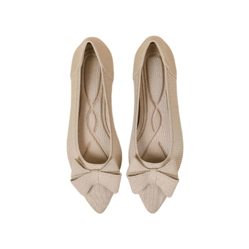 Damen Ballerinas Slip On Schuhe rutschfest Flach Stricken Sneaker Elegant Schleife Ballerinas Klassische Weiche Schuhe Tanzschuhe Frauen von tinetill