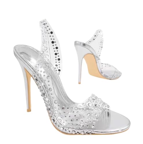 Damen Sandalen Strass High Heels Open Toe Fischmaul Stiletto Freizeit Sommersandalen Elegant Hochzeit Abendschuhe von tinetill