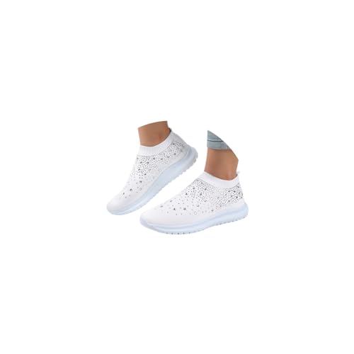 Damen Sneaker Mesh Sportschuhe Turnschuhe mit Strass Atmungsaktiv Turnschuhe Laufschuhe Slip On Joggingschuhe Frauen Outdoor Walkingschuhe Glitzerschuhe von tinetill