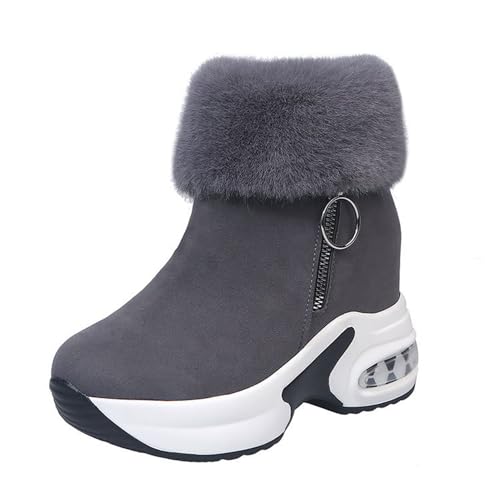 Damen Stiefeletten Kurze Fleece-Stiefel Winterstiefel Warm Gefütterte Winterschuhe Elegant Boots Mode Stiefel Plateau Boots Leder Snowboots von tinetill