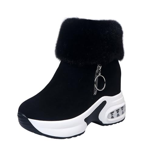 Damen Stiefeletten Kurze Fleece-Stiefel Winterstiefel Warm Gefütterte Winterschuhe Elegant Boots Mode Stiefel Plateau Boots Leder Snowboots von tinetill