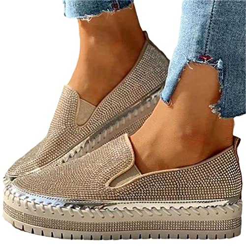 Flache Schuhe Damen Slip On Sneaker Pailletten Glitzer Loafer Stilvolle Weiche Canvas Sneaker von tinetill
