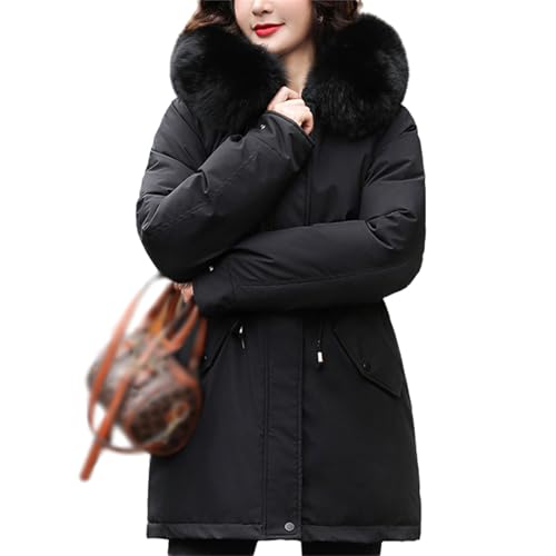 Jacke Damen Mantel Winterjacke Warm Steppmantel Zip Parka Lang Wintermantel Kapuzenjacke Langarm Coat Übergangsjacke Outdoor Outwear Mit Kapuze Winter von tinetill