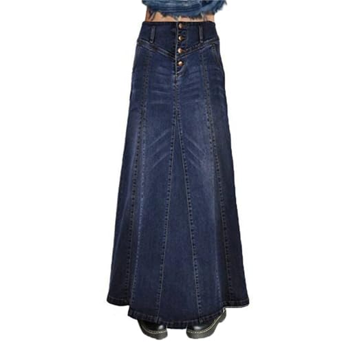 Jeansrock Damen Sommerrock Röcke A-Linie Lässig Blau Denim Jeans Rock A-Linie Maxirock Lange Denim Rock Hohe Taille Jeansskirt Stretch von tinetill