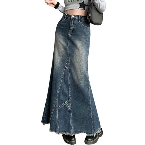 Jeansrock Damen Sommerrock Röcke A-Linie Lässig Blau Denim Jeans Rock A-Linie Maxirock Lange Denim Rock Hohe Taille Jeansskirt Stretch von tinetill