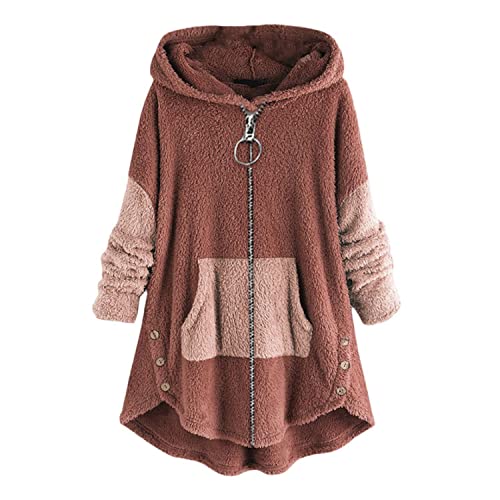 Kapuzenpullover Damen Zip Hoodie Katze Druck Kuschelig Fleecepulli Warm Große Größen Winter Teddy Jacke Casual Plüsch Hoodie Cute Pullover Lang Sweatshirts Plüschjacke Plüschmantel Sweatjacke von tinetill