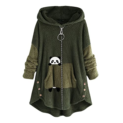 Kapuzenpullover Damen Zip Hoodie Katze Druck Kuschelig Fleecepulli Warm Große Größen Winter Teddy Jacke Casual Plüsch Hoodie Cute Pullover Lang Sweatshirts Plüschjacke Plüschmantel Sweatjacke von tinetill