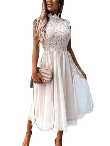 Kleid Damen Abendkleid Ärmellos Spitzenkleid Bestickt Cocktailkleid Partykleid Hochezeitkleid Freizetikleid Brautjunferkleid Abschlusskleid Lang Ballkleid von tinetill