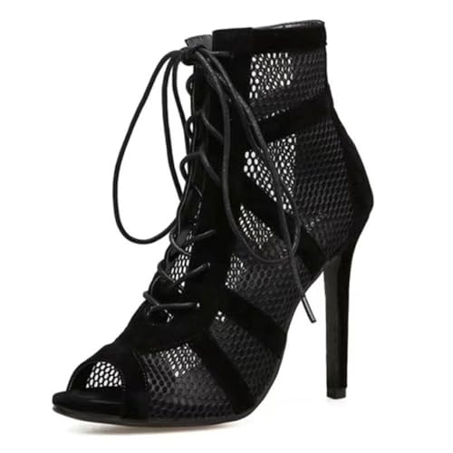 Sandalen Damen Sommersandalen Stiletto High Heel Schuhe Mit Mesh Peep Toe Tanzschuhe Mode Fischmaul Pumps Pole Dance Latein Stiefeletten Abend Party Schuhe von tinetill