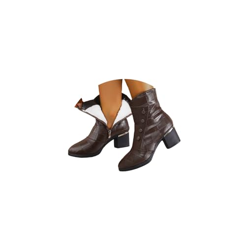 Stiefel Damen Winterschuhe Warme Schneestiefel Plüsch Stiefeletten Leder Gefertigt Winterstiefel Absatz Klassisch Reißverschluss von tinetill