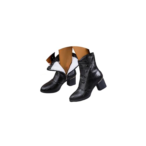 Stiefel Damen Winterschuhe Warme Schneestiefel Plüsch Stiefeletten Leder Gefertigt Winterstiefel Absatz Klassisch Reißverschluss von tinetill