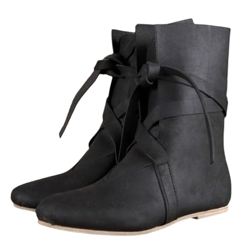 Stiefel Herren Mittelalter Stiefeletten Vintage Lederstiefel Mittelhohe-Stiefel Western Cowboy Stiefeletten Biker Freizeitschuhe Boots von tinetill