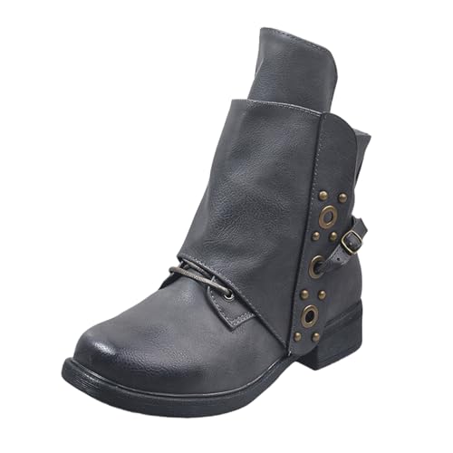 Stiefeletten Damen Biker Boots Vintage Boots Retro Kurzschaft Westernstiefel Halbstiefel Cowboystiefel Knöchelstiefel Knöchel Schuhe von tinetill